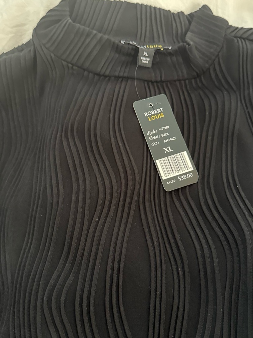Robert Louis Black Pleated Mock-Neck Long Sleeve Dress - XL